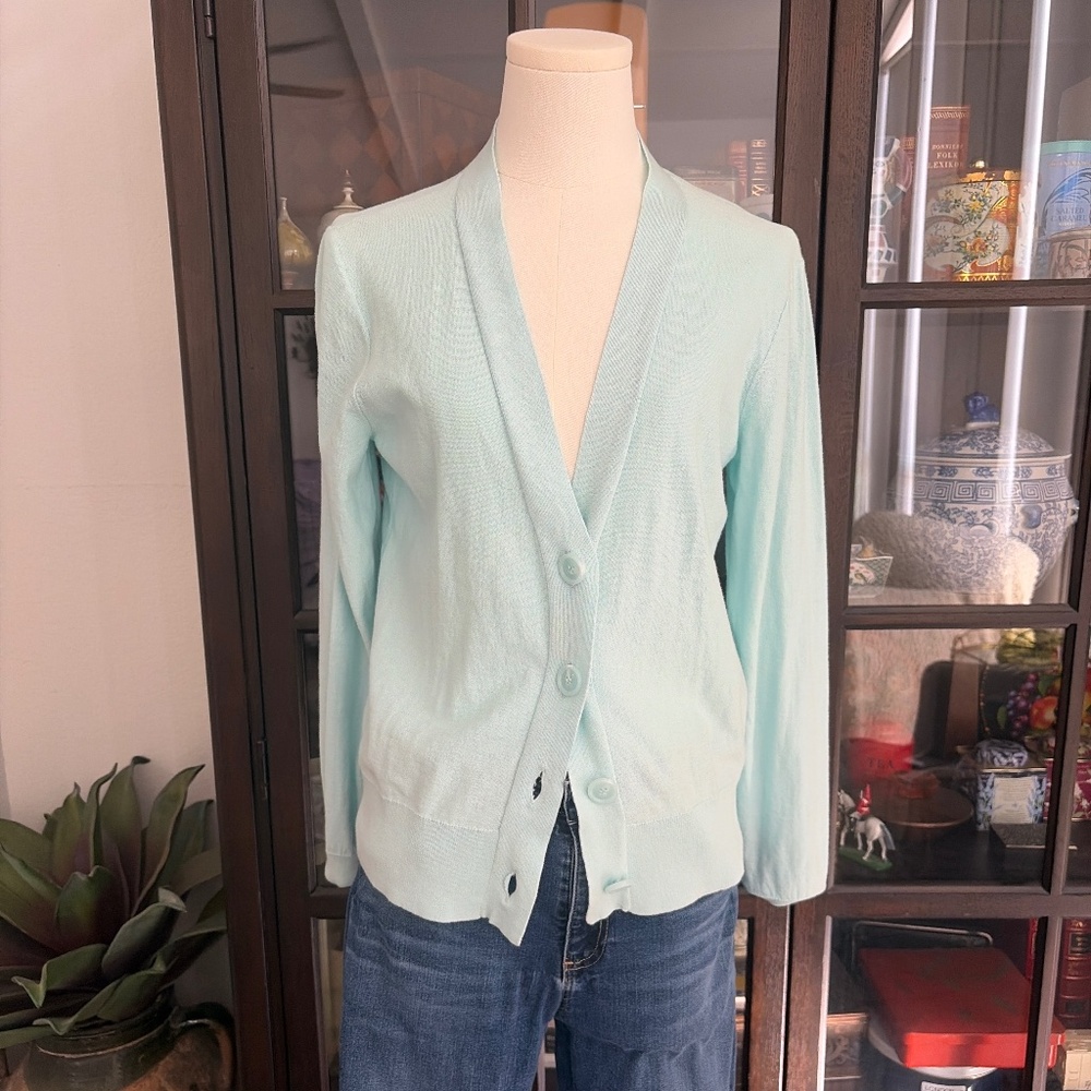 J Crew, Cardigan 100% Cotton Aqua size small
